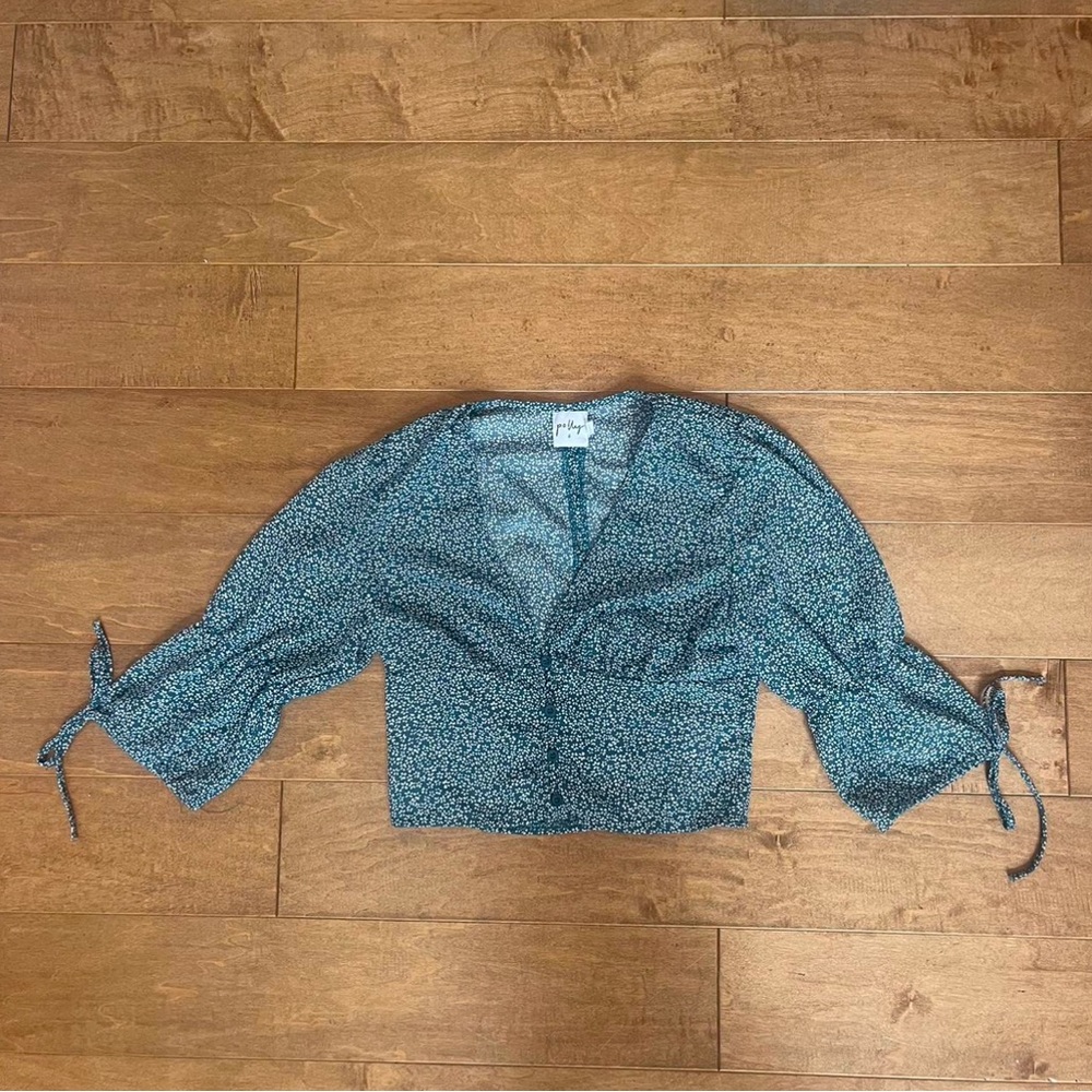 Princess Polly Teal Floral Blouse